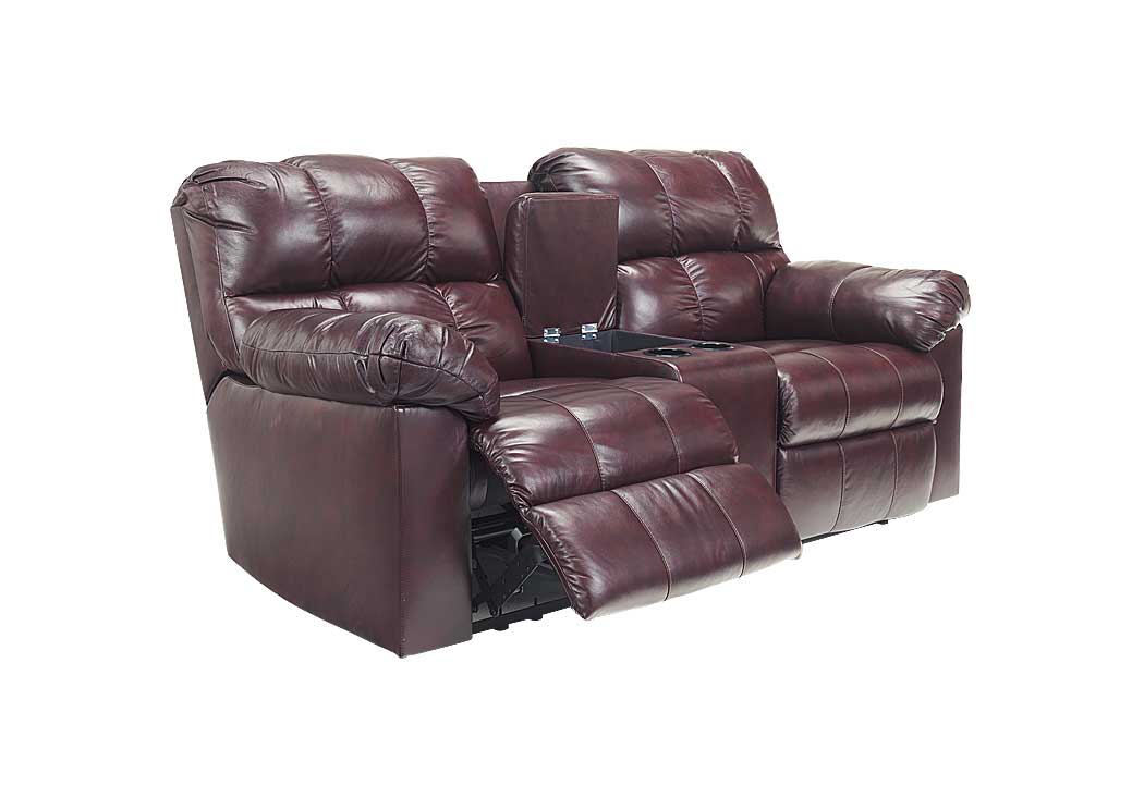 Kennard Burgundy Double Reclining Loveseat w/ Console,Ashley