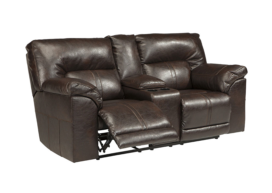 Barrettsville DuraBlend® Chocolate Double Reclining Power Loveseat w/ Console,Ashley