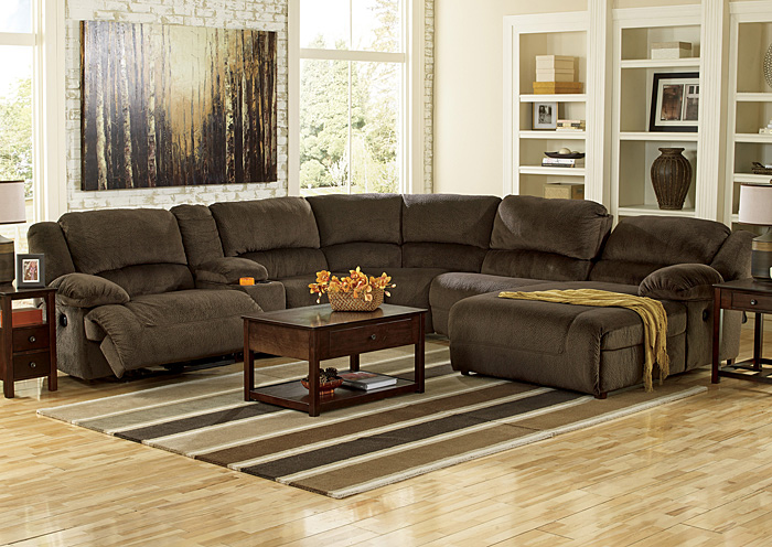 Toletta Chocolate Right Facing Chaise End Power Reclining Sectional w/ Storage Console,Ashley