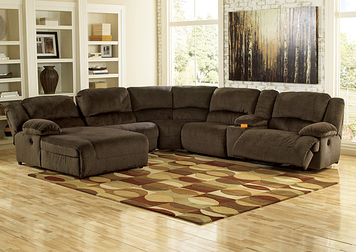 Toletta Chocolate Left Facing Chaise End Reclining Sectional w/ Storage Console,Ashley