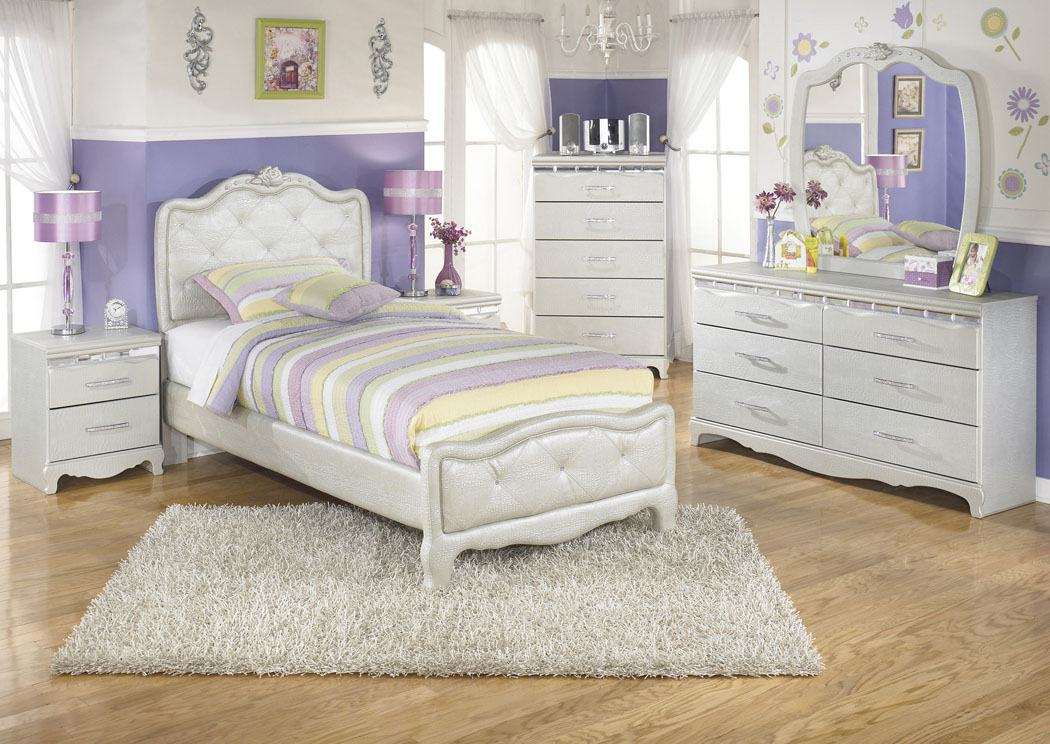 Zarollina Twin Upholstered Bed, Dresser & Mirror,Ashley