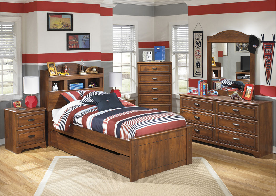 Barchan Twin Bookcase Bed w/ Trundle, Dresser & Mirror,Ashley
