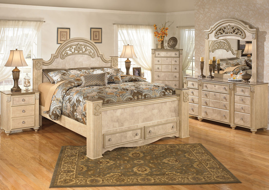 Saveaha King Poster Storage Bed, Dresser & Mirror,Ashley