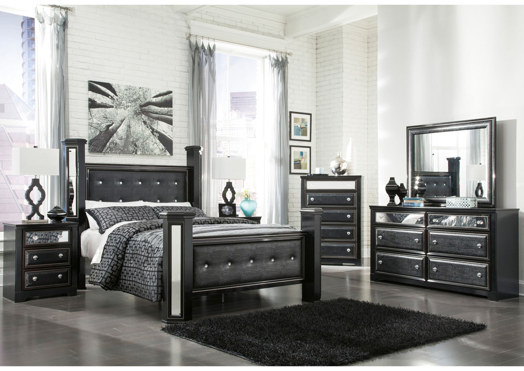 Alamadyre Queen Upholstered Poster Bed, Dresser & Mirror,Ashley