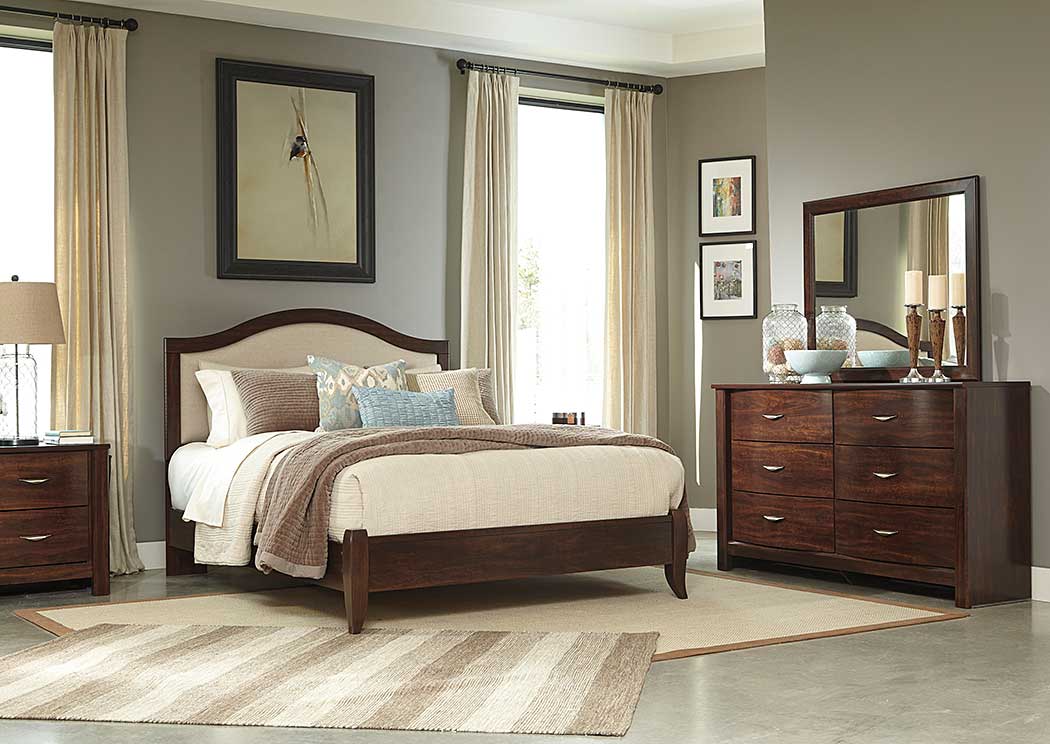 Corraya Medium Brown Queen Upholstered Bed, Dresser & Mirror,Ashley