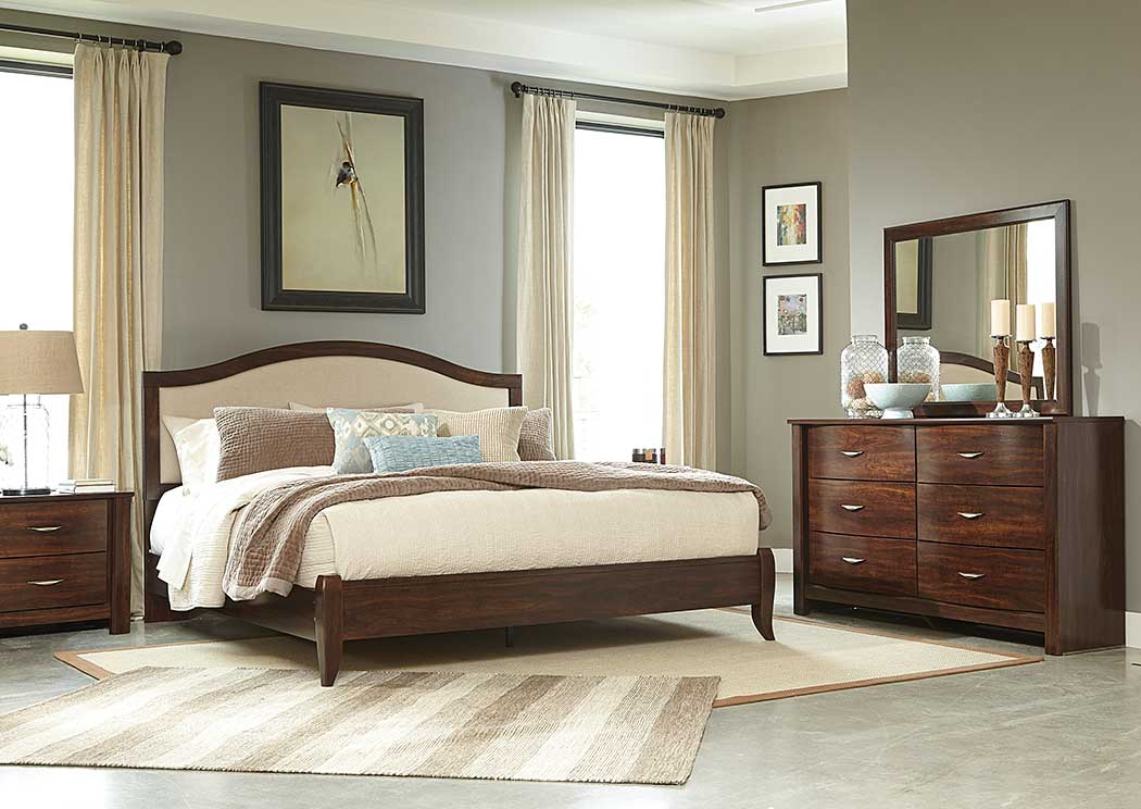 Corraya Medium Brown King Upholstered Panel Bed, Dresser & Mirror,Ashley