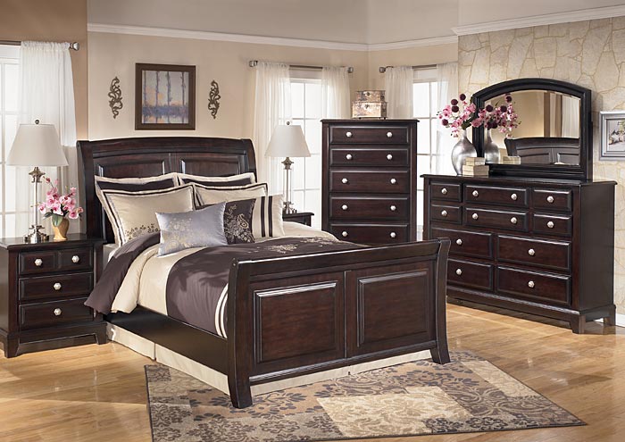 Ridgley King Sleigh Bed, Dresser & Mirror,Ashley