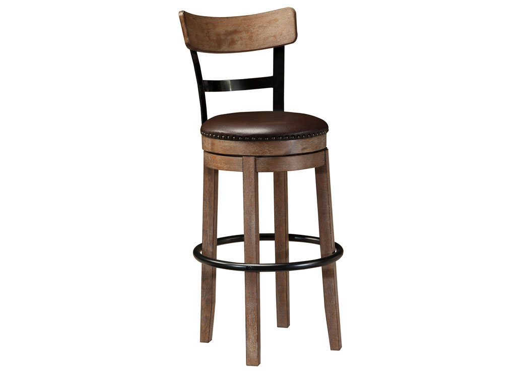 Pinnadel Light Brown Tall Upholstered Swivel Barstool,Ashley