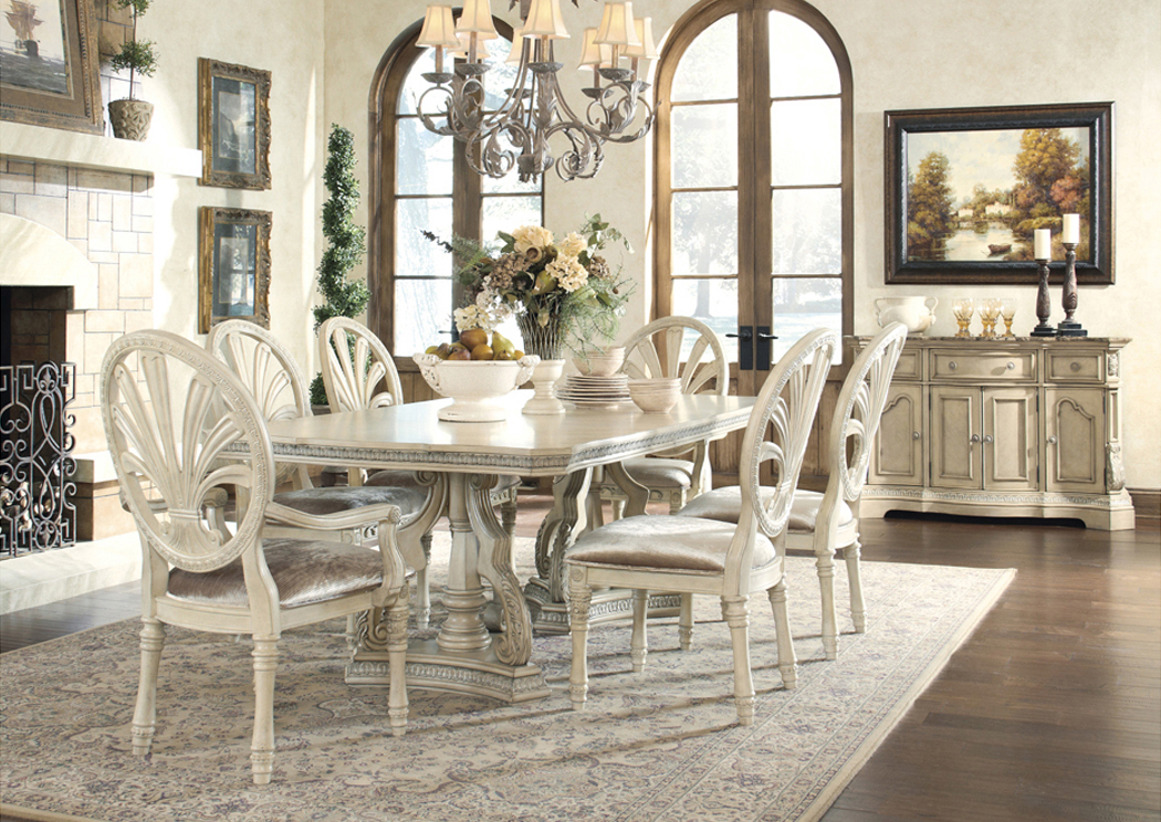 Ortanique Rectangular Dining Table w/ 4 Side Chairs, 2 Arm Chairs & Server,Ashley