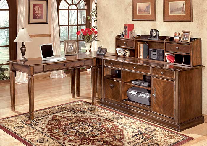 Hamlyn L-Shaped Desk w/ Hutch & Credenza,Ashley