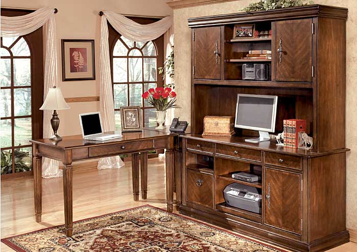 Hamlyn L-Shaped Desk w/ Large Hutch & Credenza,Ashley