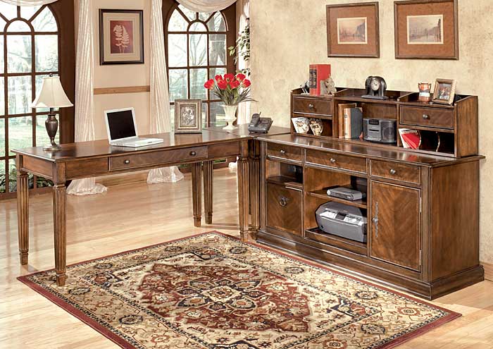 Hamlyn Large L-Shaped Desk w/ Hutch & Credenza,Ashley