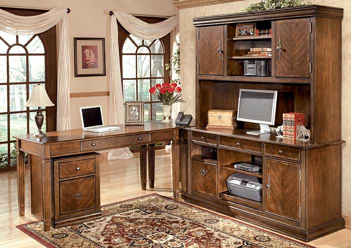 Hamlyn Large L-Shaped Desk w/ Large Hutch & Credenza & File Cabinet,Ashley