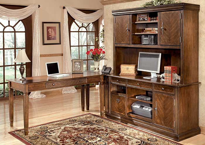 Hamlyn Large L-Shaped Desk w/ Large Hutch & Credenza,Ashley