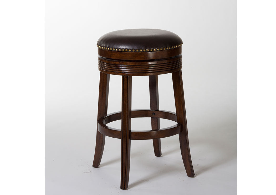 Espresso Wood/Dark Brown Faux Leather Backless Swivel Bar Stool,Hillsdale