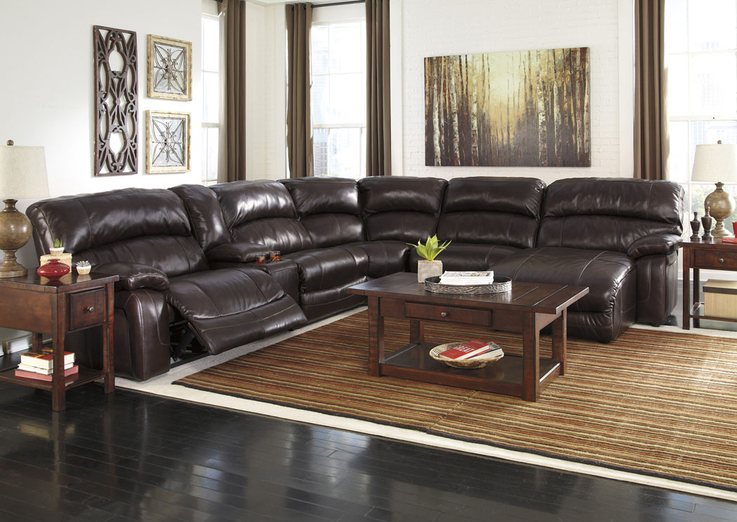Damacio Dark Brown Reclining Right Facing Chaise End Power Sectional w/ Console,Ashley