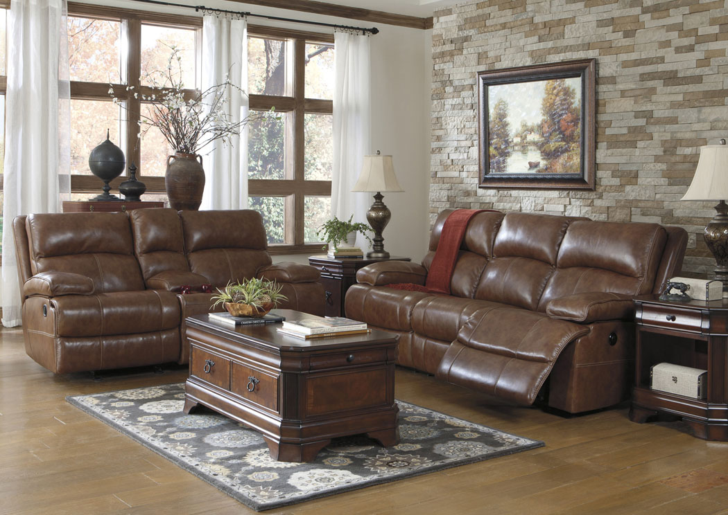 Lensar Nutmeg Reclining Sofa & Loveseat,Ashley