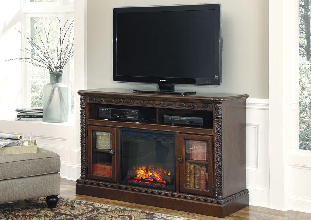 North Shore Large TV Stand w/ LED Fireplace Insert,Ashley