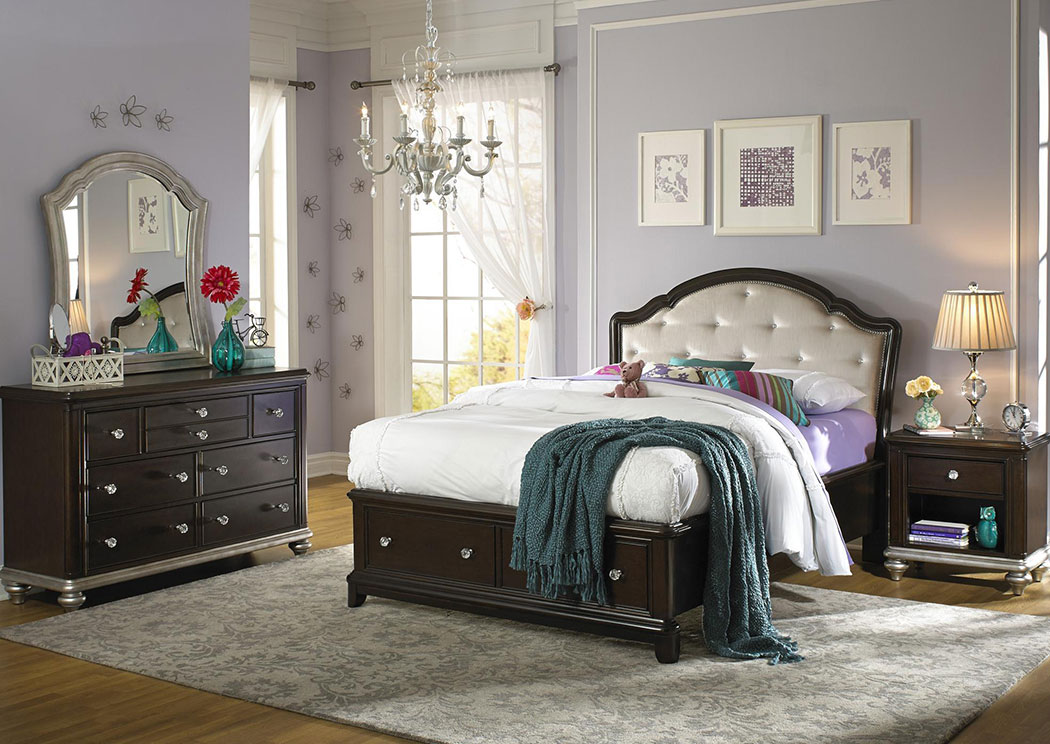 Glamour Full Storage Bed w/ Dresser and Mirror,Samuel Lawrence