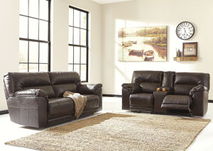 Barrettsville DuraBlend® Chocolate 2- Seat Reclining Power Sofa & Loveseat,Ashley