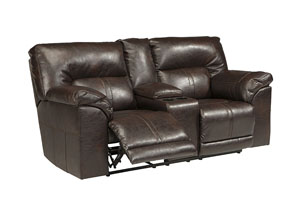 Barrettsville DuraBlend® Chocolate Double Reclining Loveseat w/ Console,Ashley