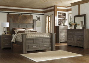 Juararo California King Poster Storage Bed, Dresser & Mirror,Ashley