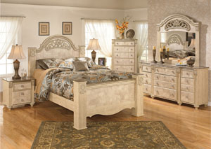 Saveaha Queen Poster Bed, Dresser & Mirror,Ashley