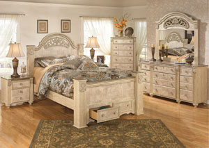 Saveaha Queen Poster Storage Bed, Dresser & Mirror,Ashley