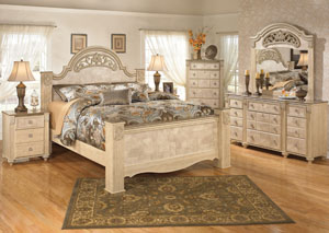 Saveaha King Poster Bed, Dresser & Mirror,Ashley
