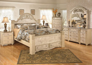 Saveaha King Poster Storage Bed, Dresser & Mirror,Ashley
