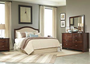 Corraya Medium Brown Queen Upholstered Panel Headboard, Dresser, Mirror & Chest,Ashley