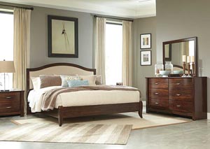 Corraya Medium Brown King Upholstered Panel Bed, Dresser & Mirror,Ashley