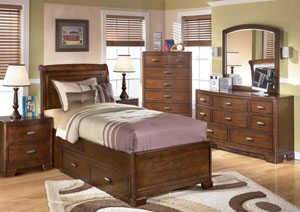 Alea Twin Storage Bed, Dresser & Mirror,Ashley