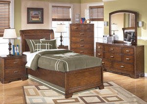 Alea Twin Sleigh Bed, Dresser & Mirror,Ashley