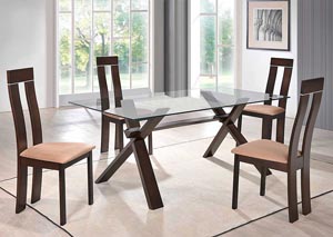 Glass Top Dining Table w/ 4 Side Chairs,Global Furniture