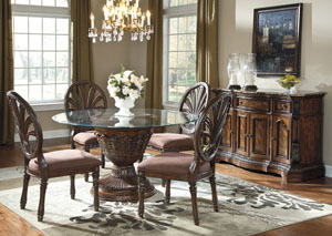 Ledelle Round Glass Top Pedestal Table w/ 4 Side Chairs,Ashley