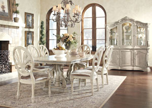 Ortanique Rectangular Dining Table w/ 4 Side Chairs, 2 Arm Chairs & Buffet & China,Ashley