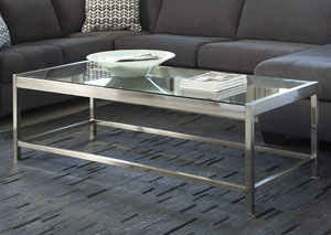 Jonies Brushed Nickel Finish Rectangular Cocktail Table,Ashley
