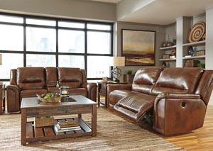 Jayron Harness 2 Seat Reclining Power Sofa & Double Reclining Power Loveseat w/Console,Ashley
