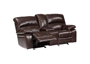 Damacio Dark Brown Glider Reclining Loveseat w/ Console,Ashley